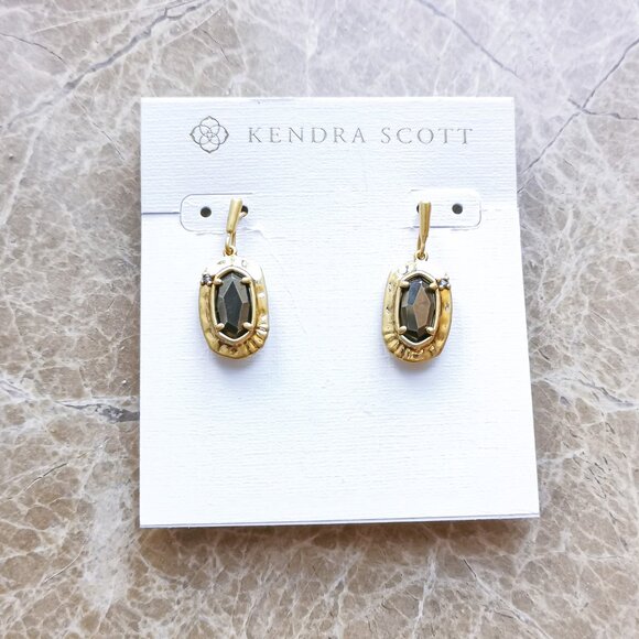 NEW Kendra Scott Vintage Gold Black Pyrite Anna Earrings - Picture 1 of 3